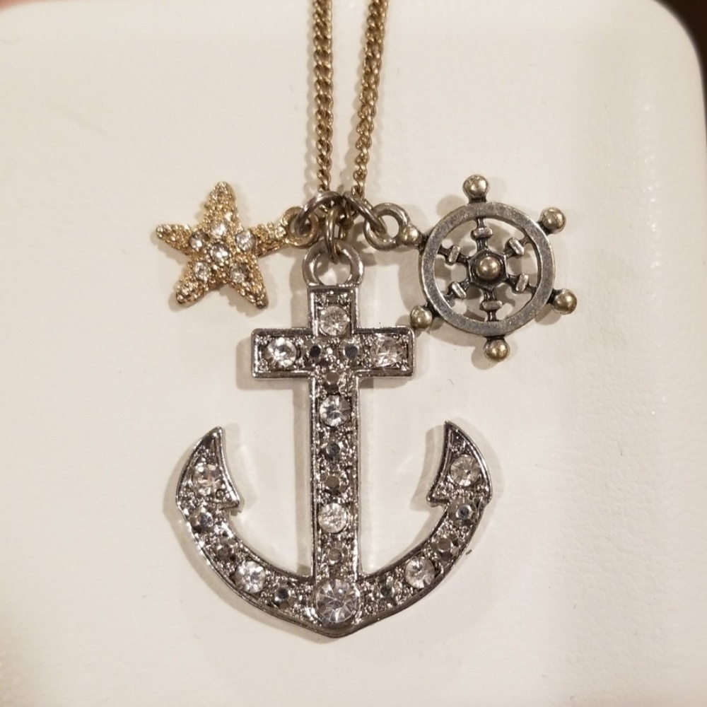 Nautical Themed Charm Silver & Gold Tone Necklace